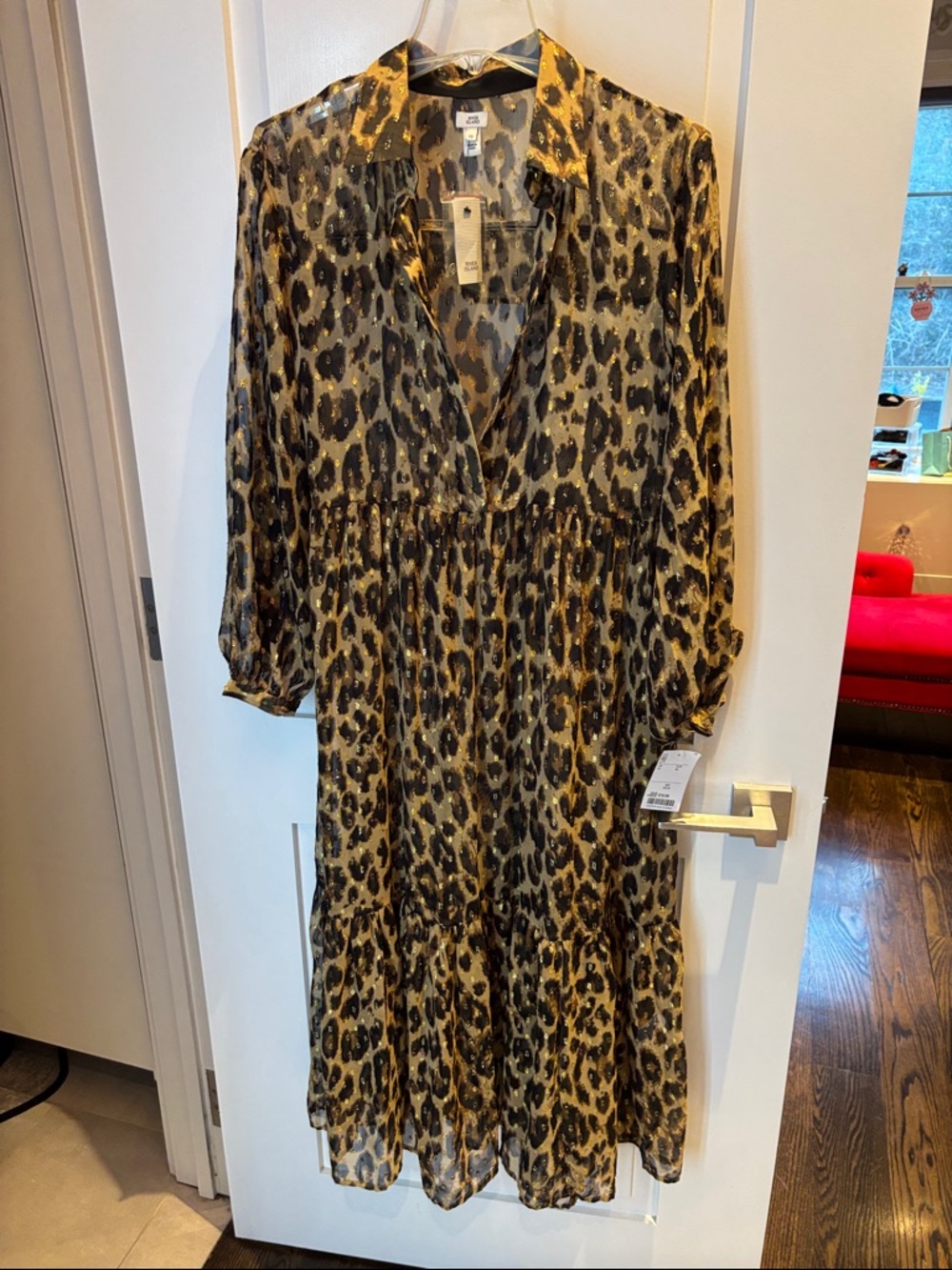 River Island Leopard Print Midi Dress - Yellow Brown Black